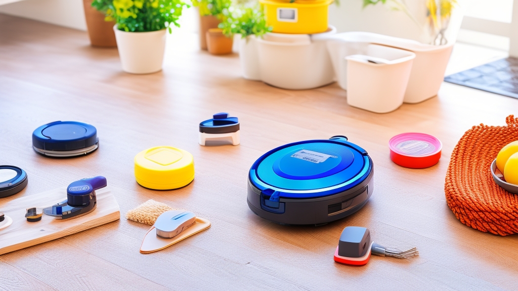 Robotporszívó karbantartási jelenet kefék tisztításával porgyűjtő ürítésével és szűrőcserével szakszerű karbantartási útmutatóval